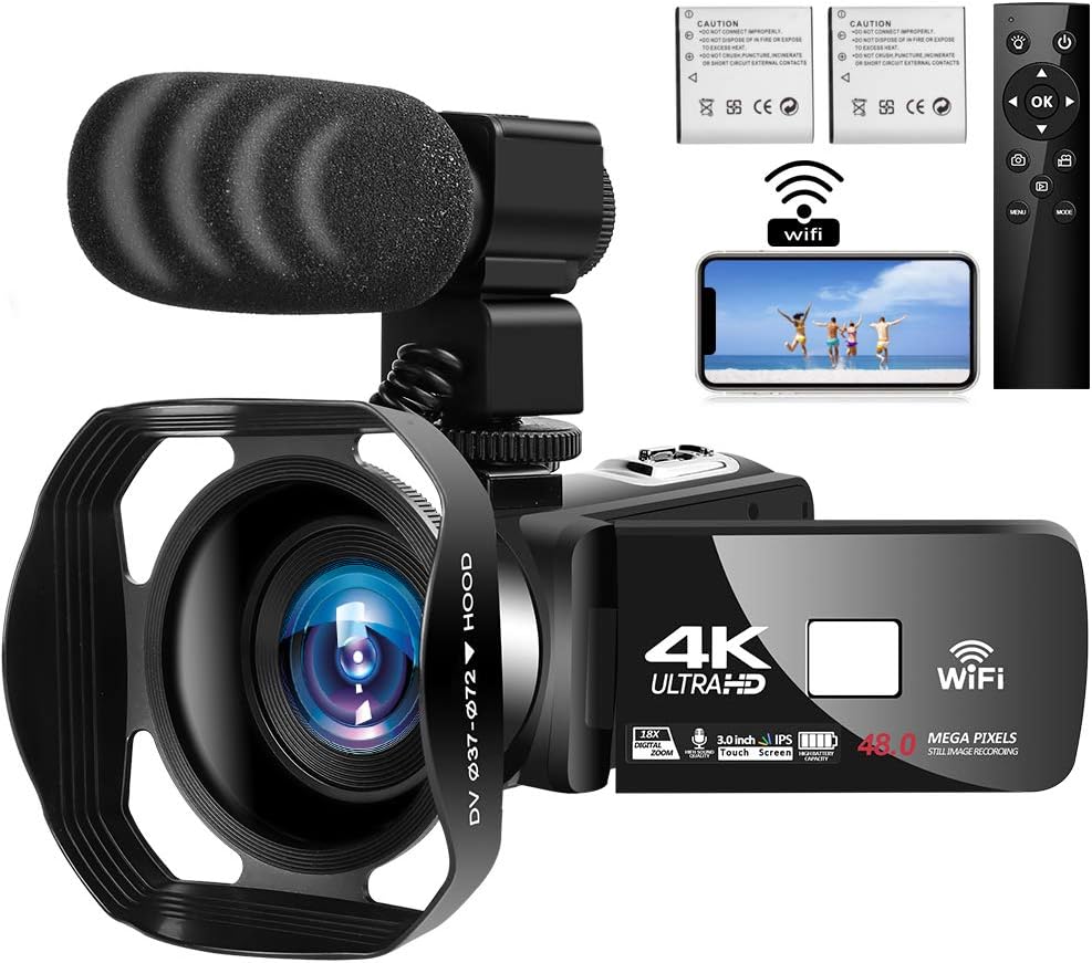 4K Camcorder Ultra HD Videokamera 48MP WiFi Vlogging Amazon.de Kamera