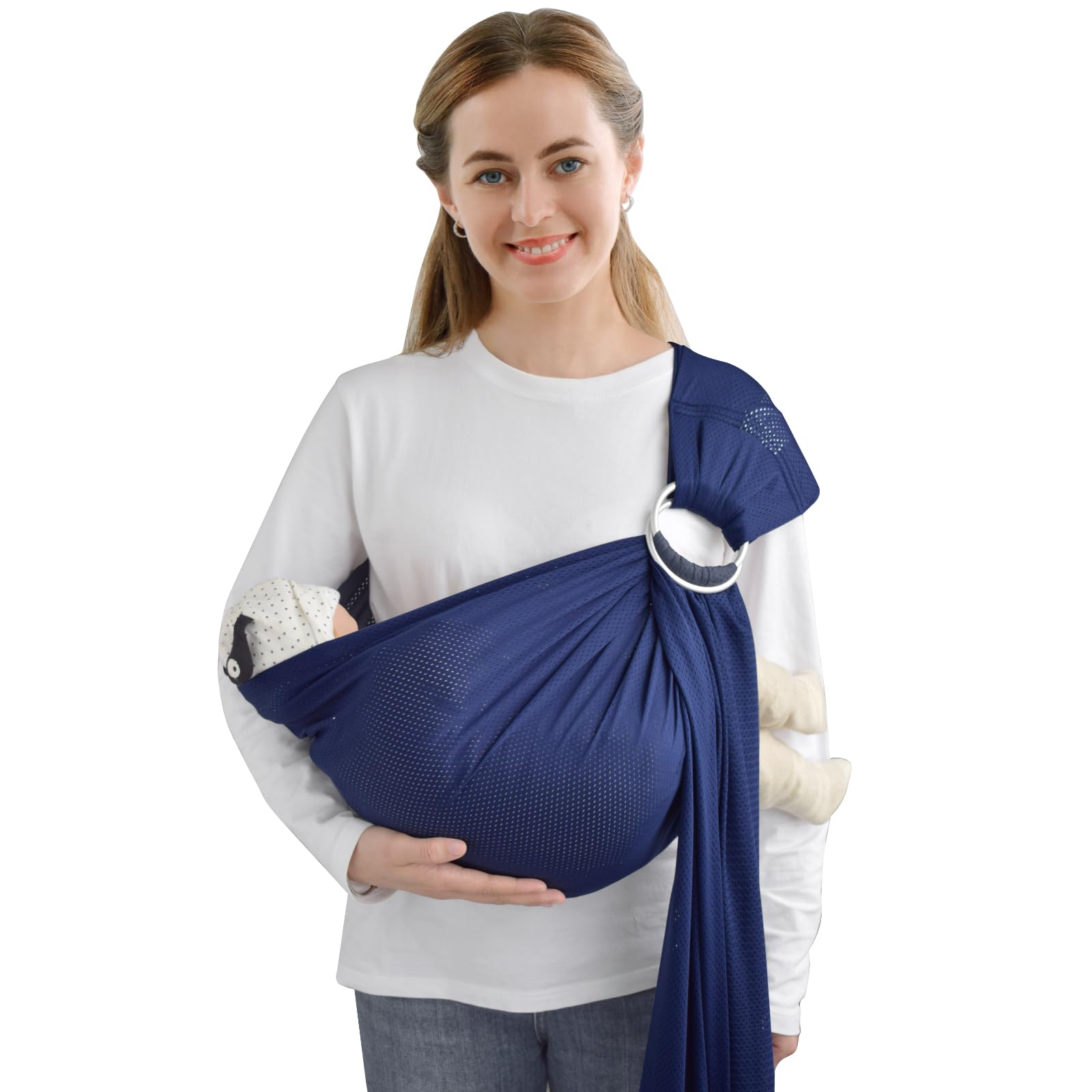 Photo 1 of vrbabies Water Ring Sling Baby Carrier, Adjustable Lightweight Breathable Newborn Carrier Sling for Summer, Swimming, Pool, Beach, Front Chest Mesh Infant Wrap Carrier for Baby Gift (Dark Blue)