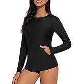 Tournesol Women's Long Sleeve Rash Guard Round Neck Swim Shirts Sun Protection Rashguard Swimsuit Tops Braless Swimwear Top