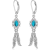 Turquoise Feather Dangle Earrings for Women Sterling Silver Turquoise Jewelry with Feather Dangling Western Chritmas Gifts for Women