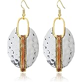 Boho Chic Handmade Hollow Shield Shape with Hammered Drop Earrings for Women Vintage Statement Antique Ethnic Earrings Vintage Gold Silver Plated Hollow Earrings Jewelry Gifts
