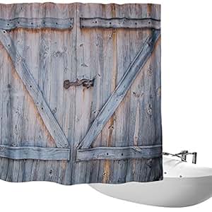 shower curtain - Bathroom Art Country Decor,Old Wooden Garage Door ...
