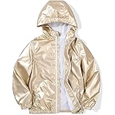 SUNDAY ROSE Girls Windbreaker Jackets Lightweight Water Resistant Coat Outwear with Hooded for Kids Gold Size 12
