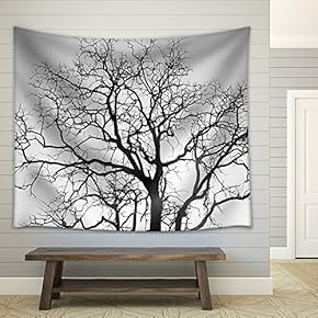 Dead Tree Branch, Black and White - Fabric Wall Tapestry Home Decor - 51x60 inches