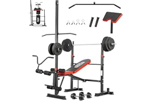 MAIDOMA Foldable 1500LBS 8 IN 1 Olympic Weight Bench Set with Squat Rack, Leg Extension/Curl & Preacher Curl, Adjustable Bench Press Set with Safety Bar Catches for Home Gym Full Body Workout