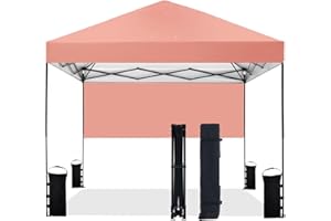 Tunbne 10'x10' Pop Up Canopy Tent with Half Sidewall Outdoor, Easy Setup, Portable Carrying Bag, Stakes, 4 Ropes, 4 Sandbags (Ocher)