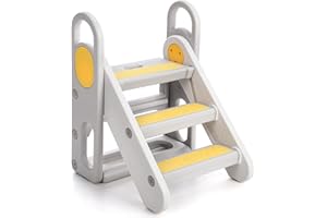 GarveeHome Foldable Step Stool for Toddlers, Adjustable 3-Step to 2-Step Kids Ladder with Handles for Bathroom Sink, Kitchen,