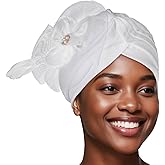 Bohend Flower Rhinestone Turbans Cap Pearl Knot Headwarp Beanie Pre Tied Head Cover Bonnet Pleated Headscarf Hat for Women