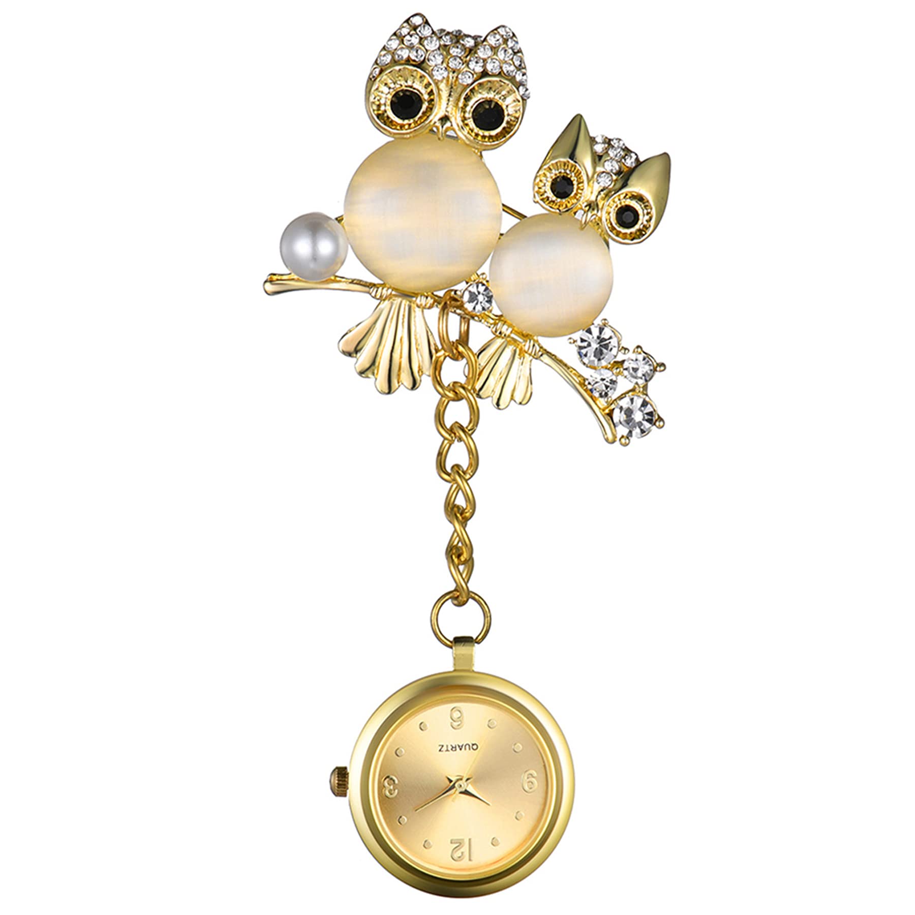 Women Girl Owl Brooch Nurse Watch Pin on with Secondhand Stethoscope Lapel Fob pocket Badge Watches for Doctor Nurse Easy to Read
