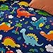 Eikei Home Dinosaurs Bedding Children Boys or Girls Fun Dinos Twin Full Toddler Colorful Duvet Cover and Sheet Set Bright Multicolored Green Blue Orange Yellow (Full)