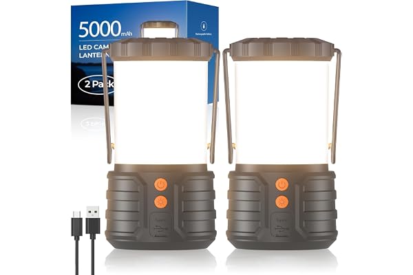 2 Pack Camping Lantern,Led Camping Lanterns,5000mAh Rechargeable Battery Emergency Lights for Power Outages,3 Colors,IPX4 Wat