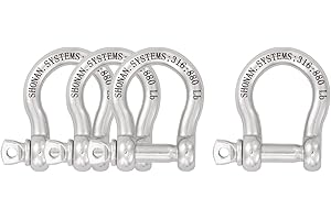 SHONAN.SYSTEMS SHONAN 5/16" Bow Shackles, Heavy Duty D Ring Shackle Marine Grade, 4 Pcs Stainless Steel Boat Anchor Kit Screw Shackles for Chain or Strap, 880 Lbs Capacity