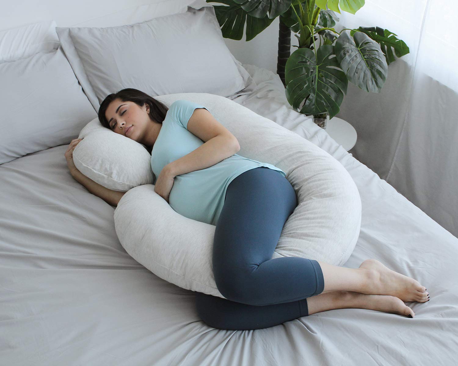 PharMeDoc Pregnancy Pillow with Jersey Cover, C Shaped Full Body Pillow (Light Gray)