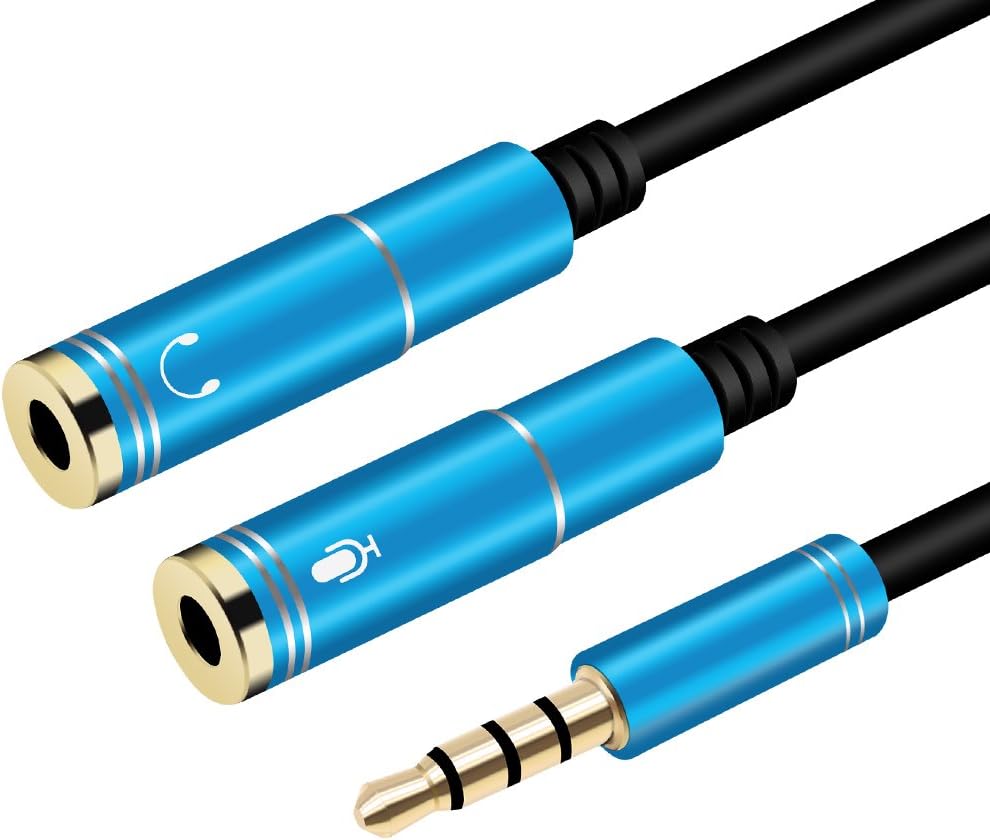 Yeung Qee Headsets Adapter Y Splitter with Two Separate Headphone Plugs 3.5mm Stereo Audio Male to Dual Female Headphone Mic Y Splitter Cable Adapter for PS4,Tablet,Mobile Phone,Laptop(Blue)