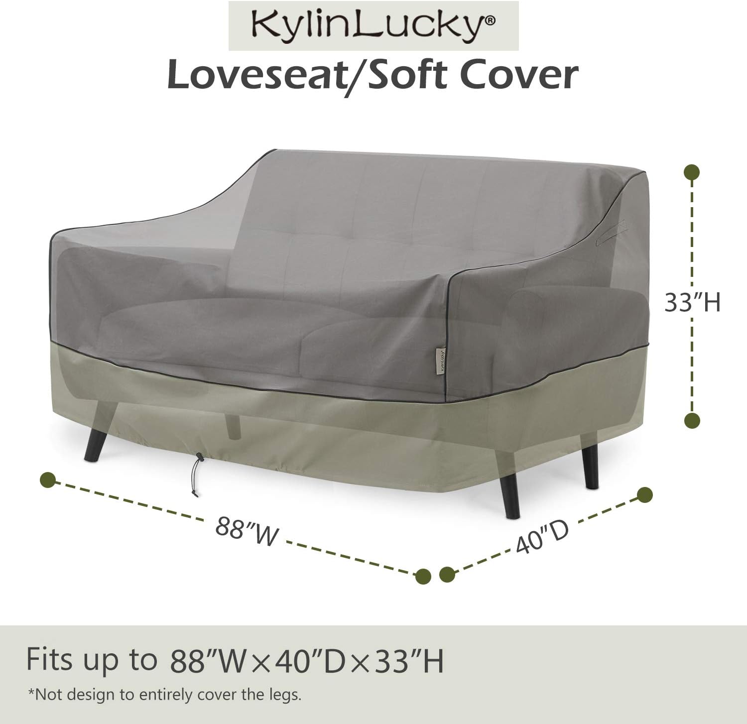 Kylinlucky Outdoor Furniture Covers Waterproof, 3-Seater Deep Seat Patio Sofa Covers Fits up to 88W x 40D x 33H inches: Home & Kitchen