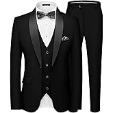 MAGE MALE Men's Slim Fit 3 Piece Suit One Button Solid Shawl Lapel Blazer Jacket Vest Pants Set with Tie Pocket Square