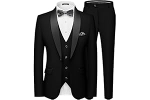 MAGE MALE Men's Slim Fit 3 Piece Suit One Button Solid Shawl Lapel Blazer Jacket Vest Pants Set with Tie Pocket Square