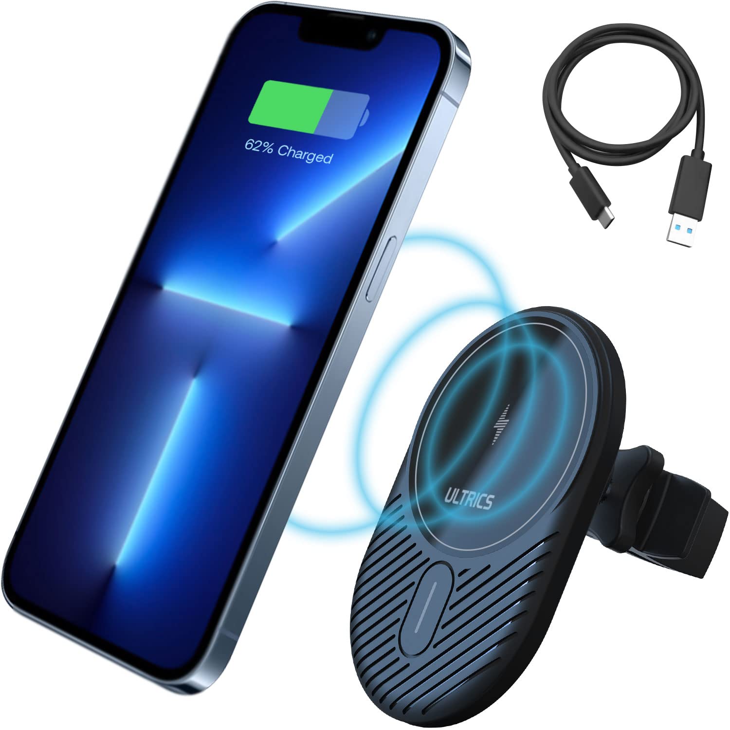ULTRICS Magnetic Wireless Car Charger, 15W Fast Charging Mag-safe In Car Wireless Charger Phone Holder Mount Compatible with iPhone 15/15 Pro/16 Pro Max/16/16 Pro/14 Pro Max/14/13 Pro/13 Pro Max