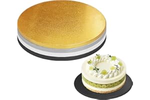 AUMODIZZY 4 PCS Cake Drums, 1/2 Inch Thick 12 Inch Round Cake Boards, Four Colors: White, Gold, Silver and Black, Professional Quality Cake Cardboards, Card Base