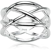Hoops & Loops Sterling Silver Polished Criss Cross Double X Ring
