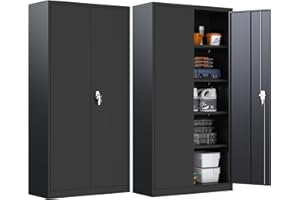 GangMei Metal Storage Cabinet, Garage Storage Cabinet with Locking and 4 Adjustable Shelves, 71 inches Tall Steel Cabinet for Warehouse, Garage, Home, School, Office, Easy Assemble Required