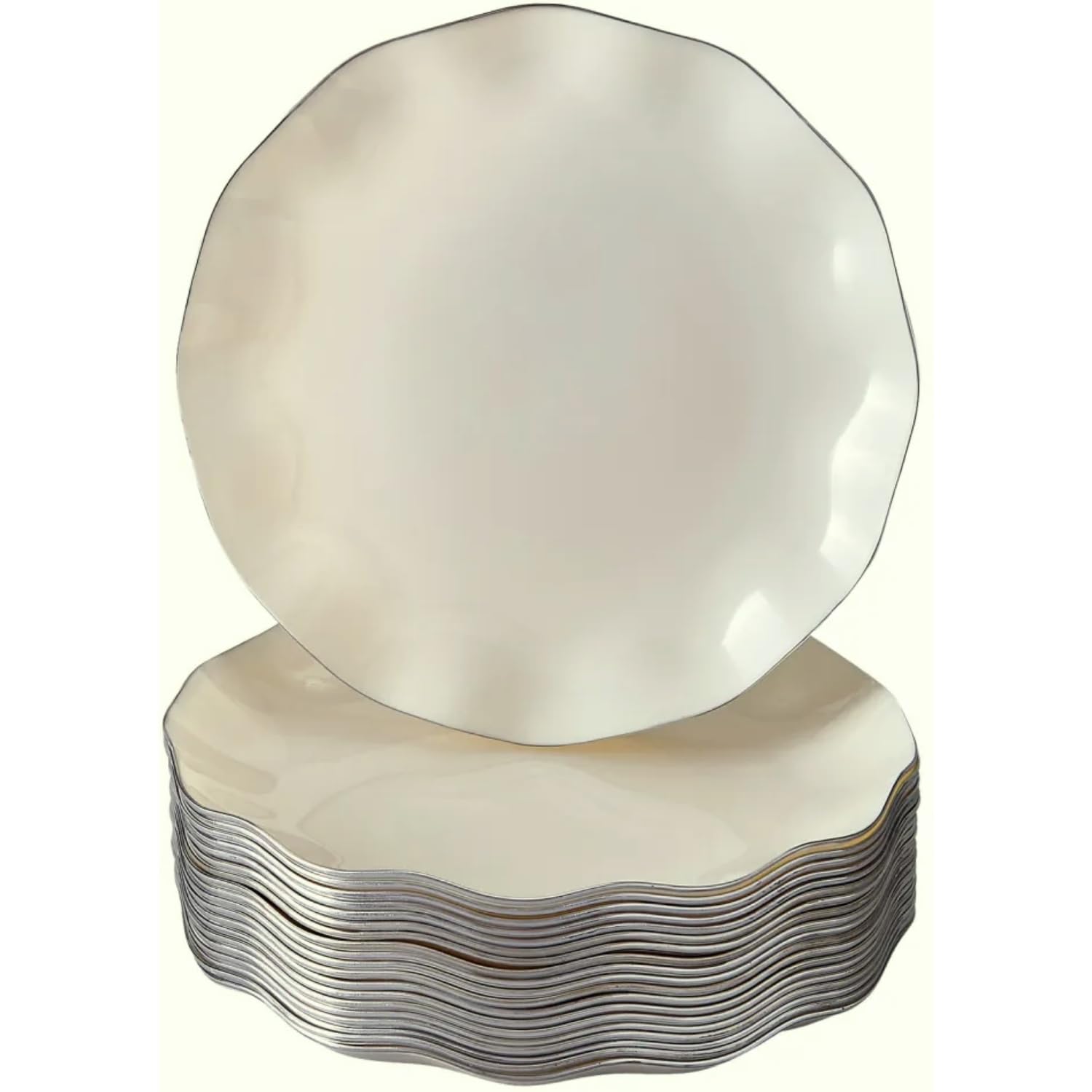 Photo 1 of Silver Spoons Veil Collection Ivory Plastic Dessert Plates with Scalloped Rim - 6" (Pack of 10) - Ideal for Appetizers, Desserts, Parties & Special Events