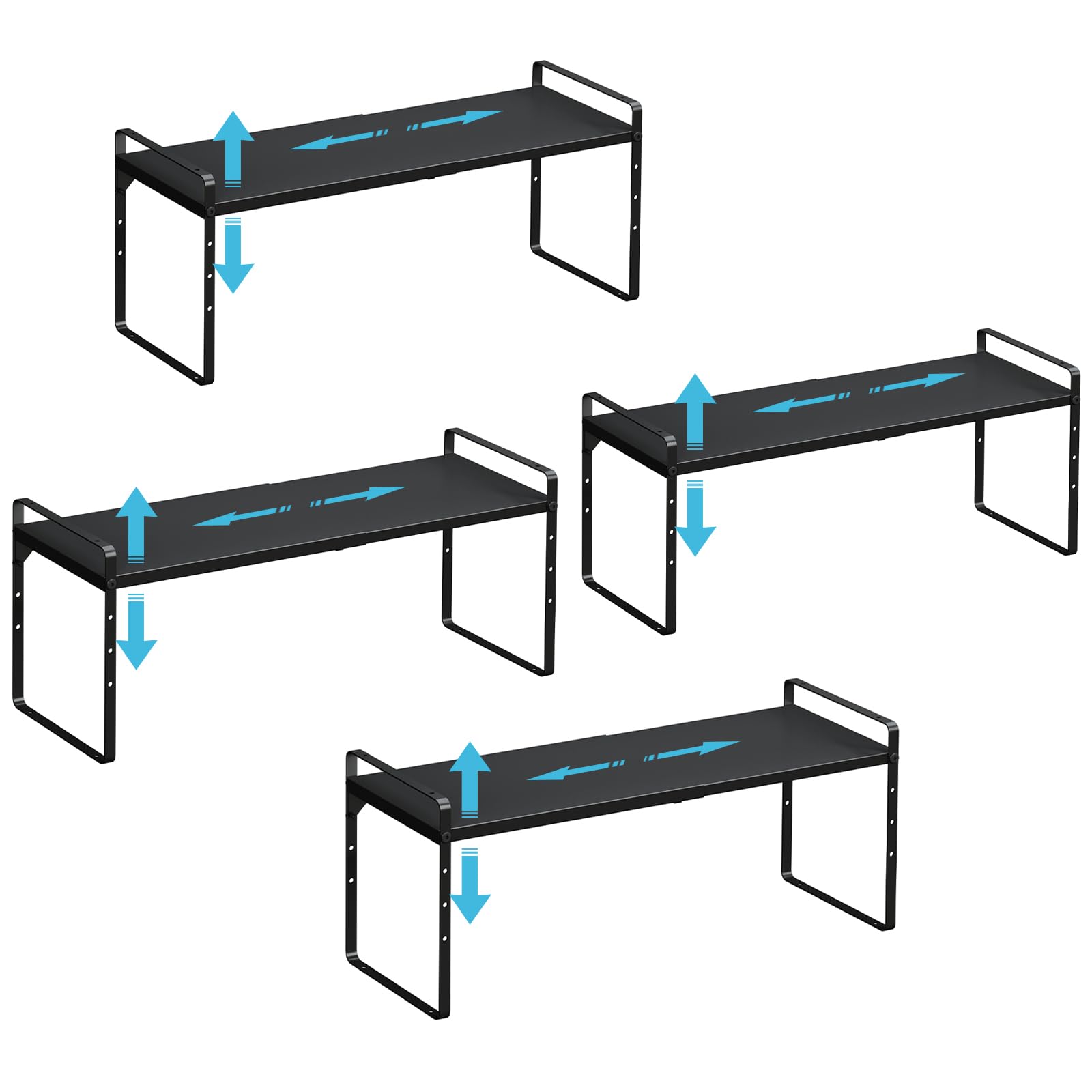 Photo 1 of 15.5 to 25.5 Inch Kitchen Cabinet Shelf Organizers, Adjustable Kitchen Counter Shelf Organizer, Set of 4 Expandable Countertop Storage Shelves, Stackable Design, 30LBS Heavy Duty, Space Saver