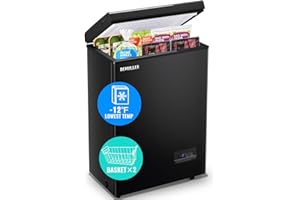 DEMULLER Mini Chest Freezer Compact Deep Freezing Machine with Electronic Temperature Control (Accurate to 1 ℉) Freestanding Small Freezer with 2 Removable Storage Baskets Black
