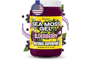 Biolore Sea Moss Gel – Elderberry, Made in USA, No Added Sugar, Rich in Vitamins & Minerals, Vegan Superfood, Seamoss Jam & Spread Gift (8 oz)
