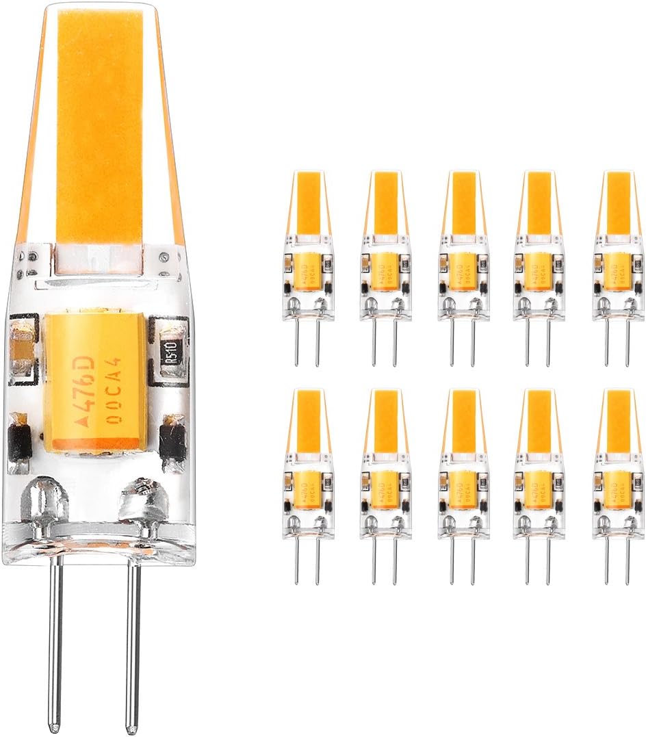 Velouer Pack of 10 G4 LED Bulbs 12V AC/DC 2W to 15W Halogen Bulbs 3000K Warm White Crystal Lights, Ceiling Spotlights [Energy Class A+]