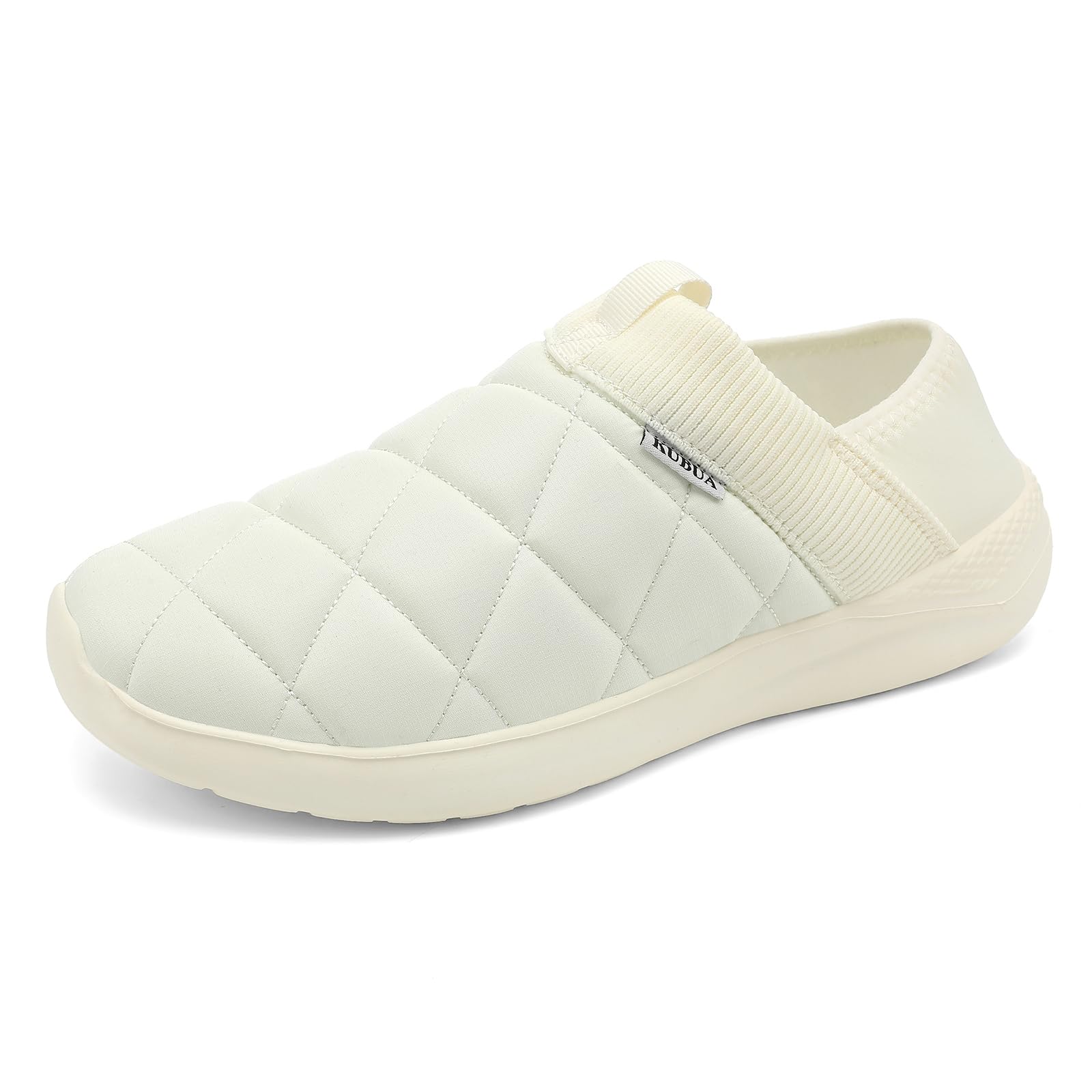 KUBUA Slippers for Men and Womens Indoor House Shoes Plush Slip on Outdoor Garden Loafers White Size 14 Women / 12 Men Image