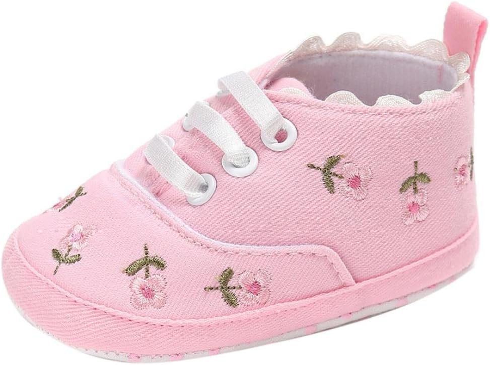 LNGRY Newborn Baby Girls Floral Crib Shoes Soft Sole Anti-Slip Canvas Sneakers