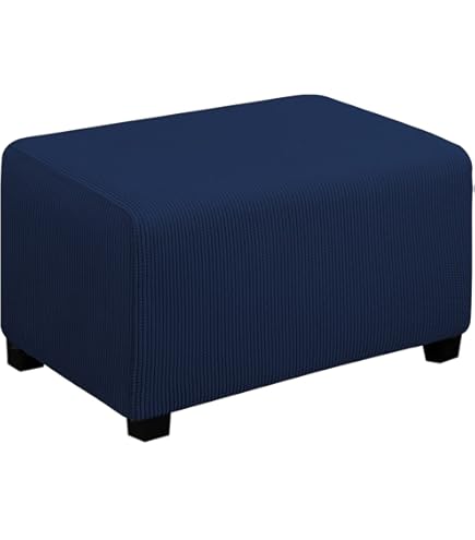 YEMYHOM Copertura Elastica Per Ottomana E Pouf - Design Jacquard Quadri 1,5 Cm - Protezione Antimacchia E Antigraffio (Blu Navy, XS)