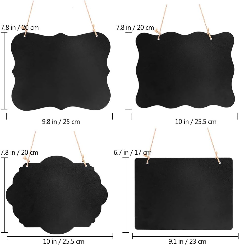 VSADEY 4 Pack Chalkboard Sign Hanging, Double-Sided Erasable Message Board, Small Hanging Liquid Chalkboard Signs with Hanging String for Wedding, Bar, Cafe, Restaurant : Office Products
