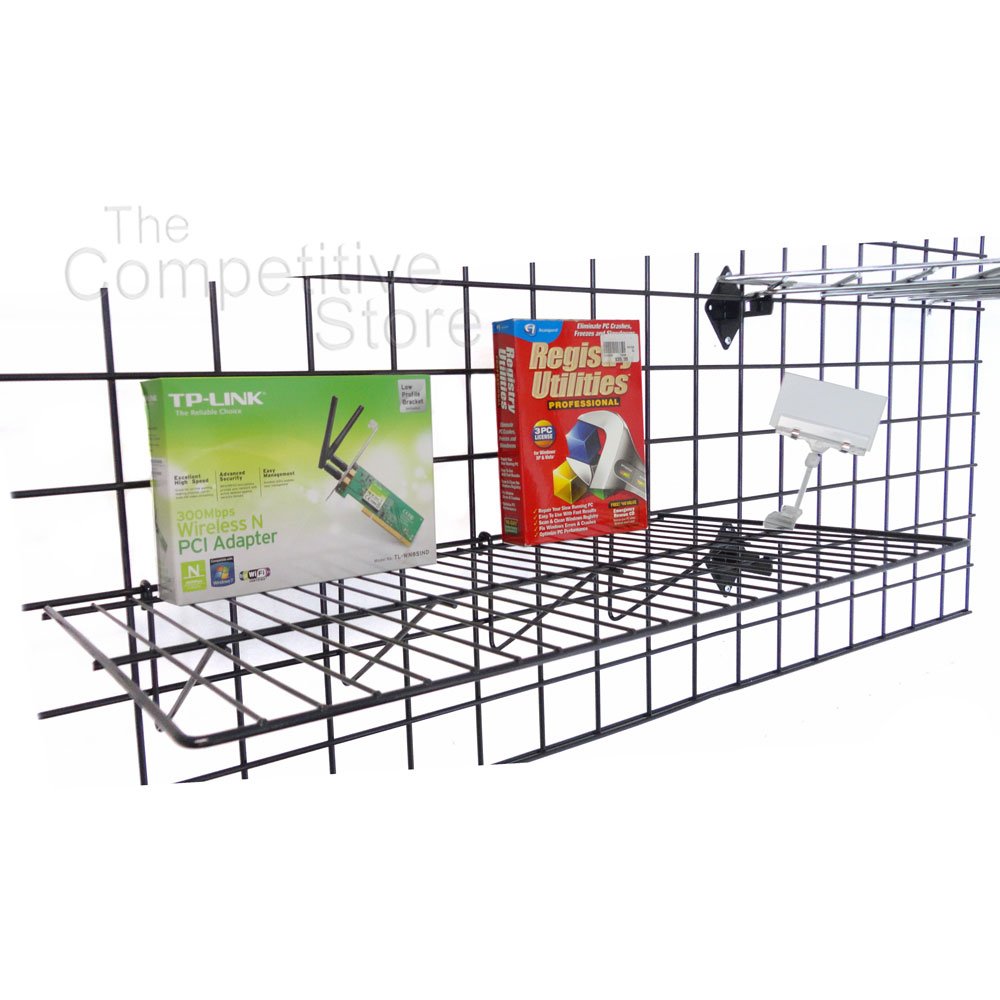 Gridwall 12" x 24" Straight Shelf Box of 3 Black Fits All Grid Wall