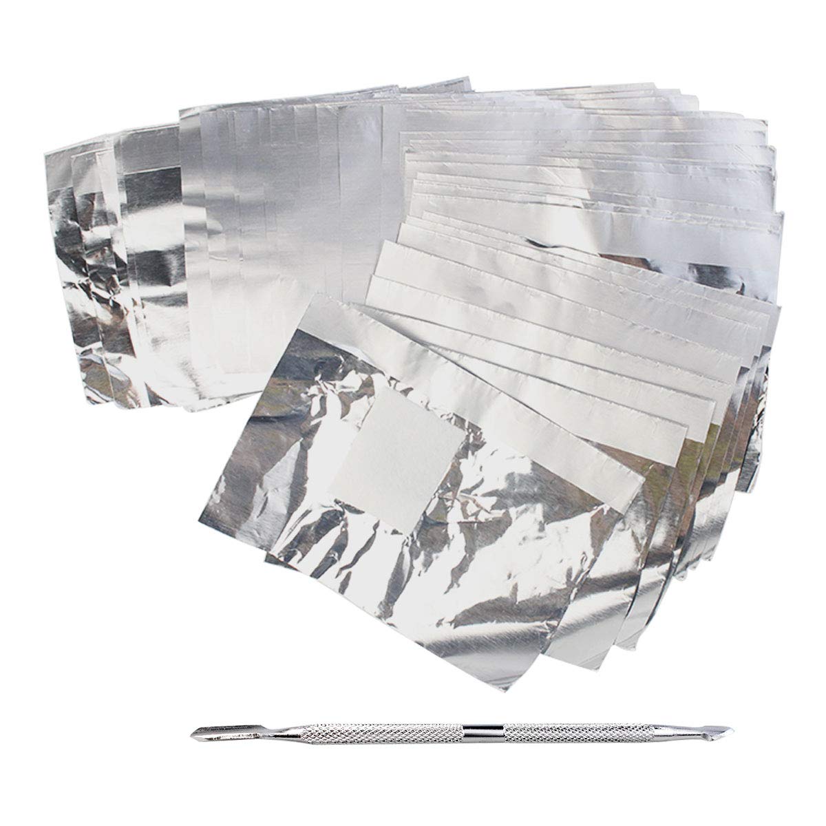 mifengdaer 300 Pack Nail Foil Wraps Gel Nail Remover Wraps Aluminium Foil Nail Wraps Nail Art Soak Off Remover Nail Polish Remover Pads with Pre-attached Lint-Free Cotton Pads with 1 Piece Cuticle Pusher