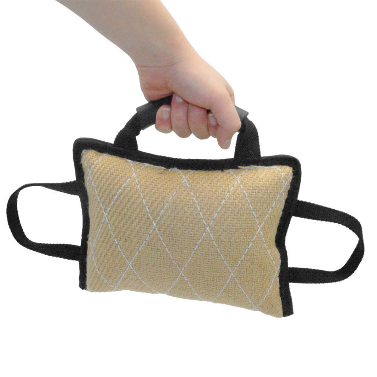 Ruiqas Durable Dog Bite Linen Pillow 3 Handles Dog Safe Training Tug Toy for Medium to Large Dogs