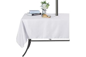 SARAFLORA Outdoor and Indoor Tablecloth -60x102 inch White Wrinkle Free Washable Waterproof Table Cloth with Umbrella Hole and Zipper Rectangle Table Cover for Spring/Summer/Patio/Picnic/BBQS/Party