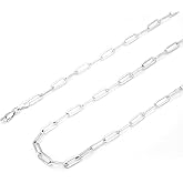 Silver Necklace for women 2mm 3mm 4mm 5mm Gold/Silver Paperclip Chain Solid 925 Sterling Silver Clasp Paperclip Chain for women 16/18/20/22/24/26/30 Inches
