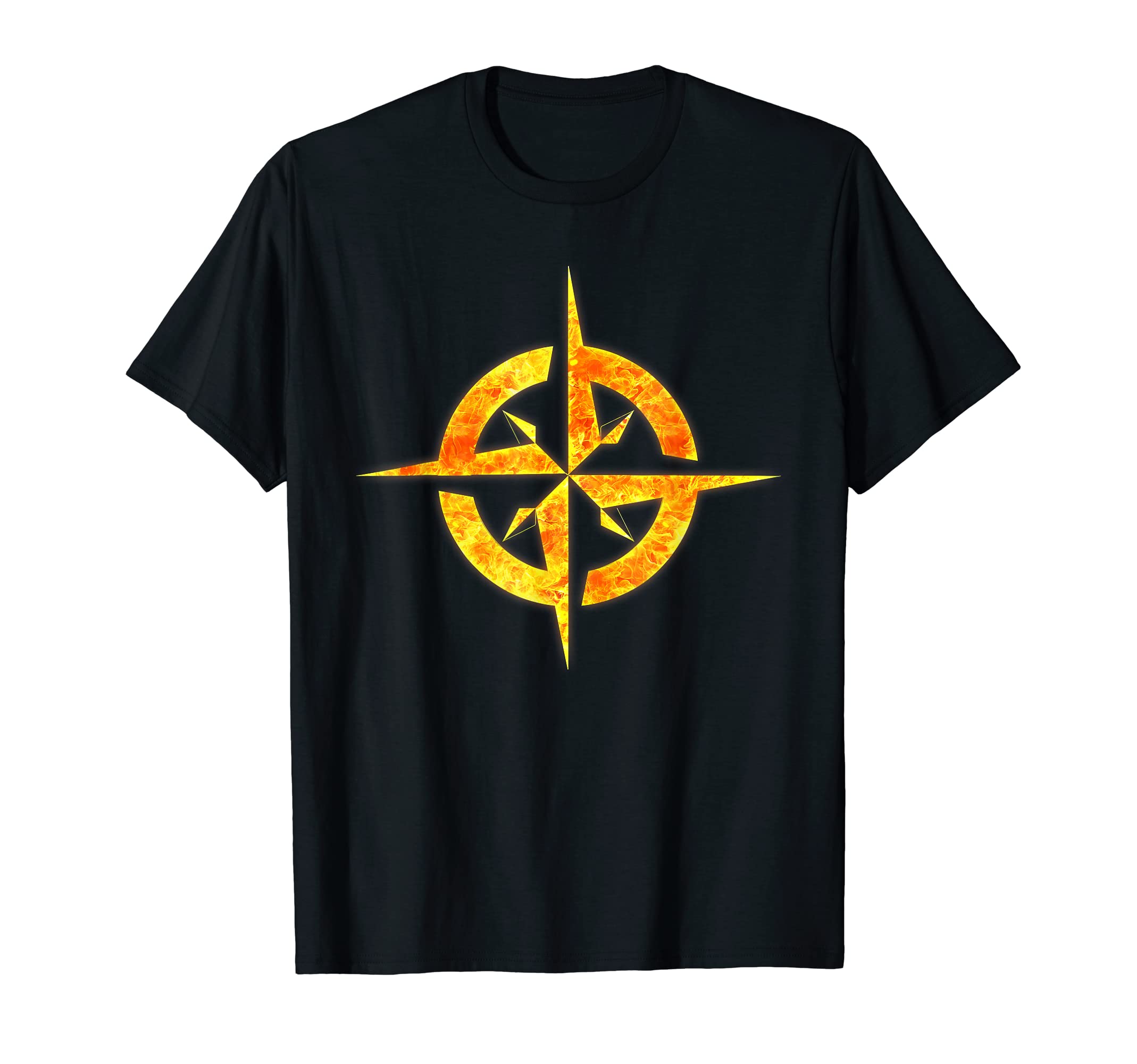 Compass Navigation Travel Fire Flames Burning T-Shirt