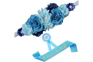 Nishine Blue Maternity Flower Sash Belt Pregnancy Belt for Mom to be Baby Shower Girls Bridesmaid Sash Belt
