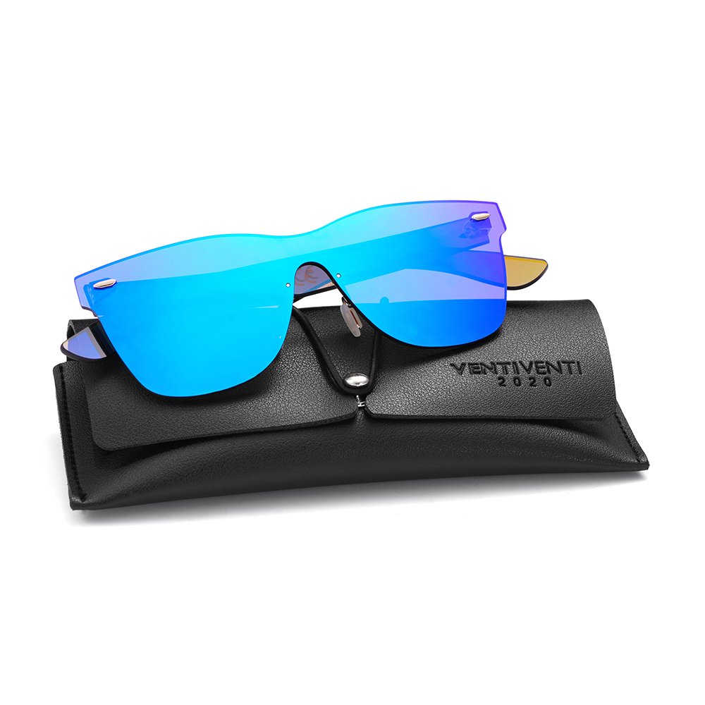 Photo 1 of 2020 VentiVenti Retro One Piece Square Rimless Sunglasses Mirrored Anti Reflective Frameless Fashion For Women Men,Blue Mirror Lens