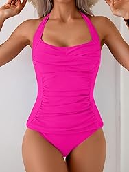 Eomenie Womens Halter Tankini Bathing Suit Ruched