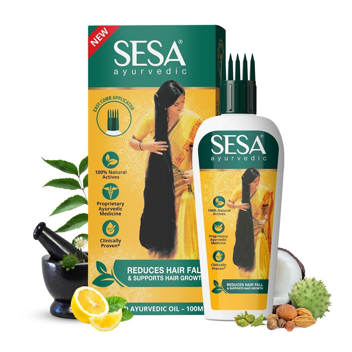Sesa Ayurvedic Hair Oil for Hair Fall and Hair Growth 5000 Year Old Kshir Pak Vidhi, Bhringraj & 17 Rare Herbs with 5 Nourishing Oils All Hair Types NO Mineral Oil 100 ml (Pack of 1)