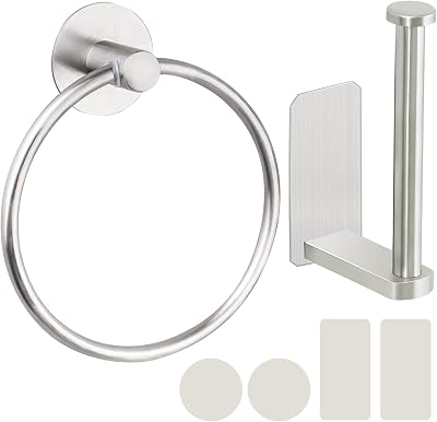 Tahbarshi Self Adhesive Toilet Paper Holder and Hand Towel Ring Set 304