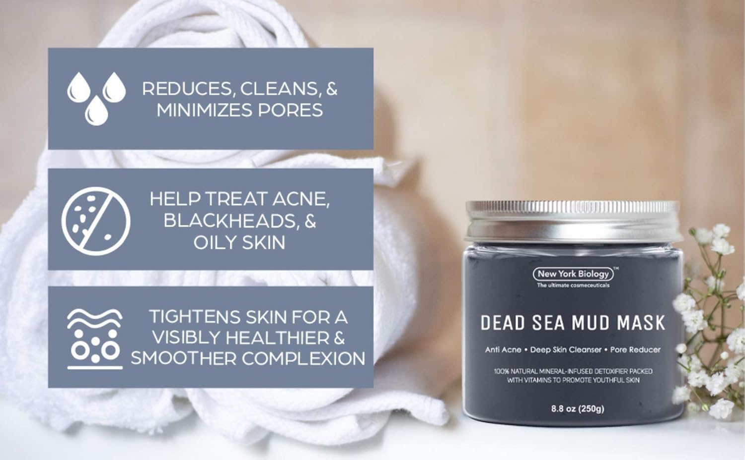 New York Biology Dead Sea Mud Mask for Face and Body - Spa Quality Pore Reducer for Acne, Blackheads and Oily Skin - Tightens Skin for A Healthier Complexion - 8.8 oz… : Beauty
