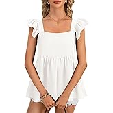 LYANER Women's Summer Sleeveless Peplum Blouse Square Neck Ruffle Strap Babydoll Tank Top White X-Large
