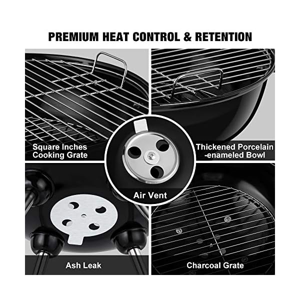 BEAU-JARDIN-Portable-Charcoal-Grill-for-Outdoor-18-inch-Barbecue-Grill-and-Smoker-Heat-Control-Round-BBQ-Kettle-Outdoor-Picnic-Patio-Backyard-Camping-Tailgating-Steel-Cooking-Grate-for-Steak-Chicken