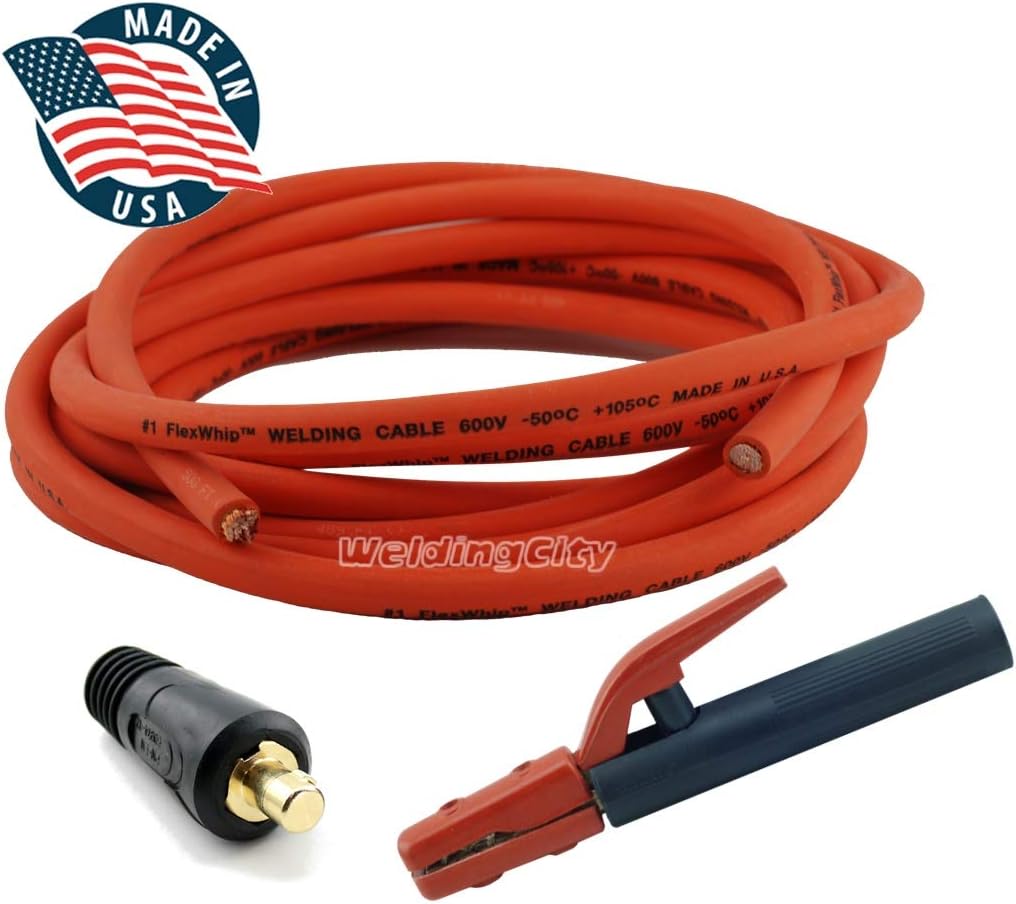 WeldingCity 15ft 1AWG Heavy Duty Welding Cable Orange Red (Made in