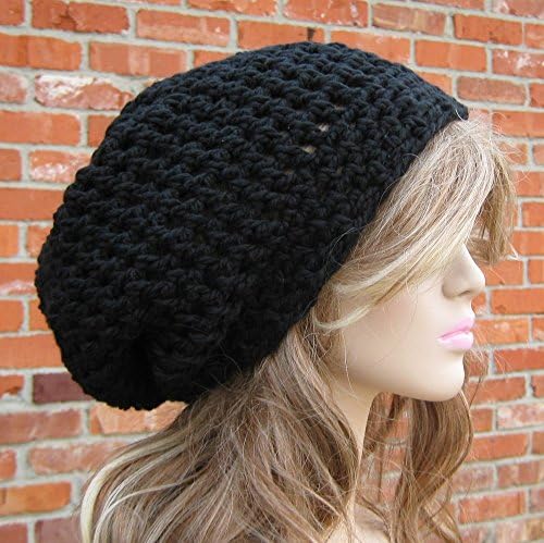 Handmade Black hat, slouchy beanie, black staple beanie, Hippie Dreadlocks snood hat, Dread Tam hat, woman slouch beanie